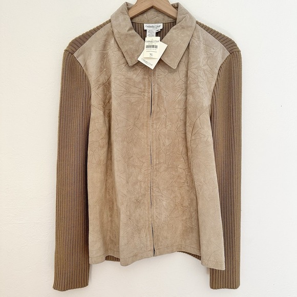 Coldwater Creek Jackets & Blazers - Coldwater Creek Leather Wool Knit Jacket Womens XL Tan Crinkle Suede NWT